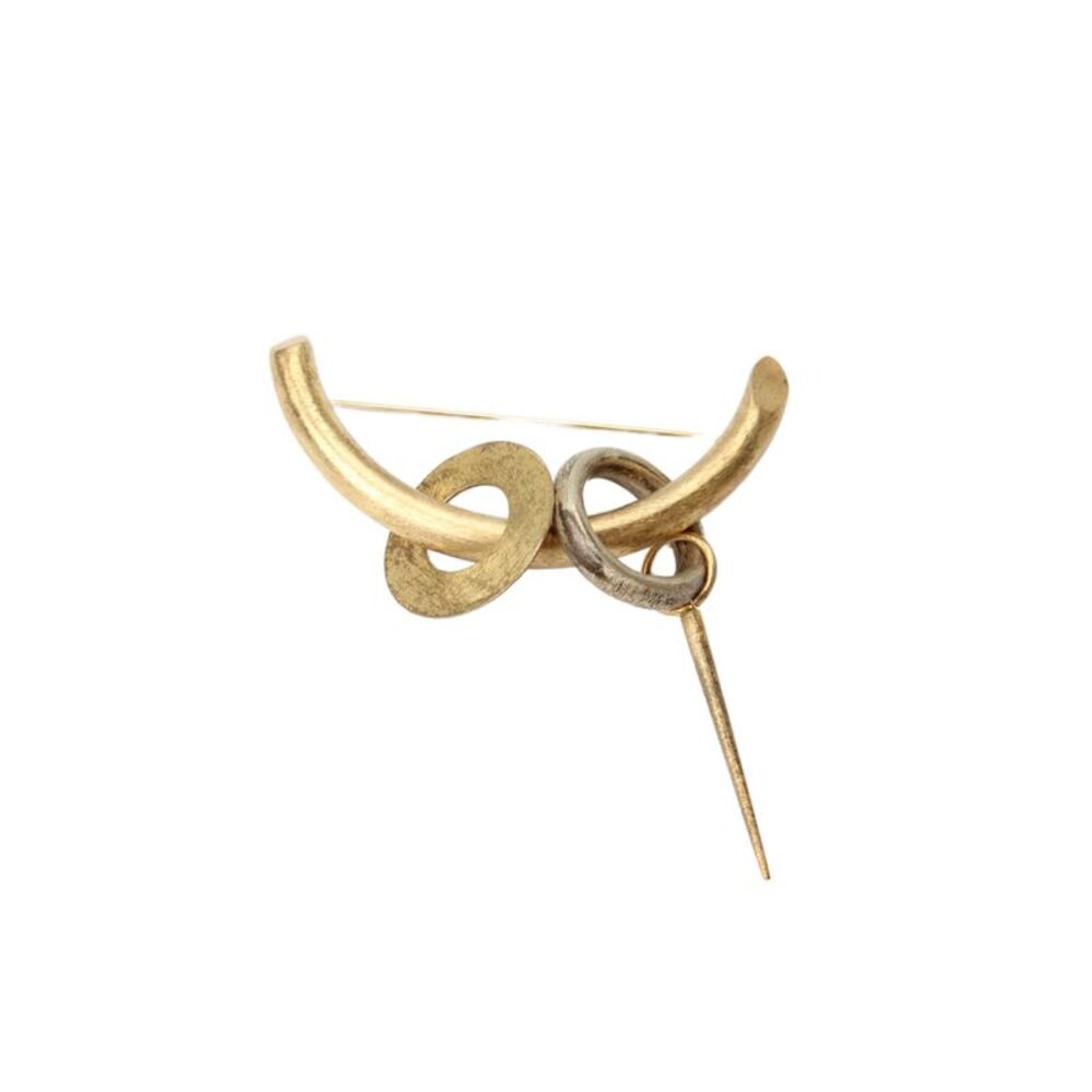 Designer Womens Gold Plated 925 Silver Post Modernist Brooch 2.5" 13g